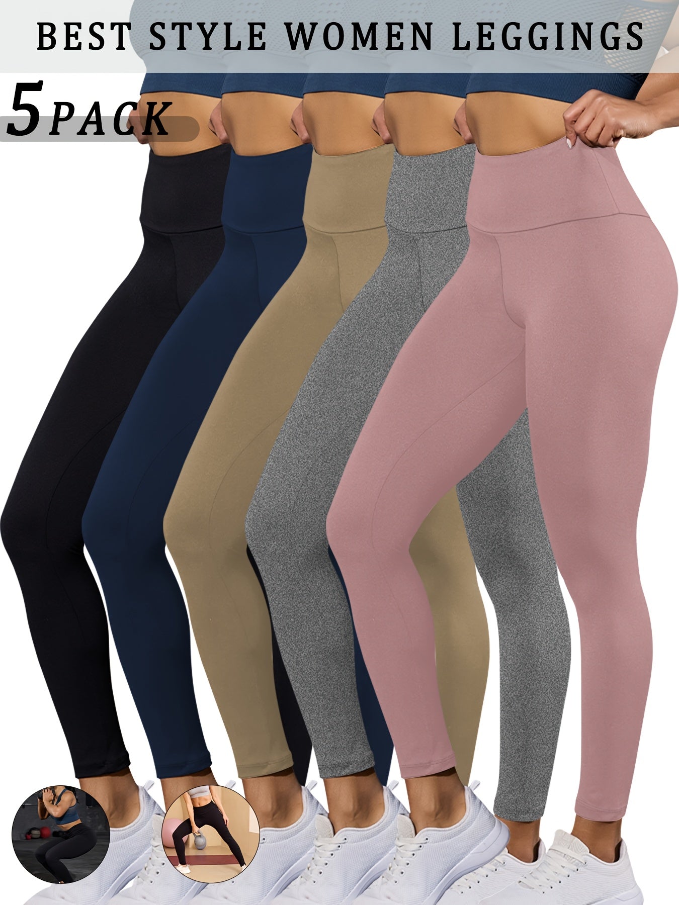 - Ensemble de 5 leggings taille haute Yoga & Fitness -