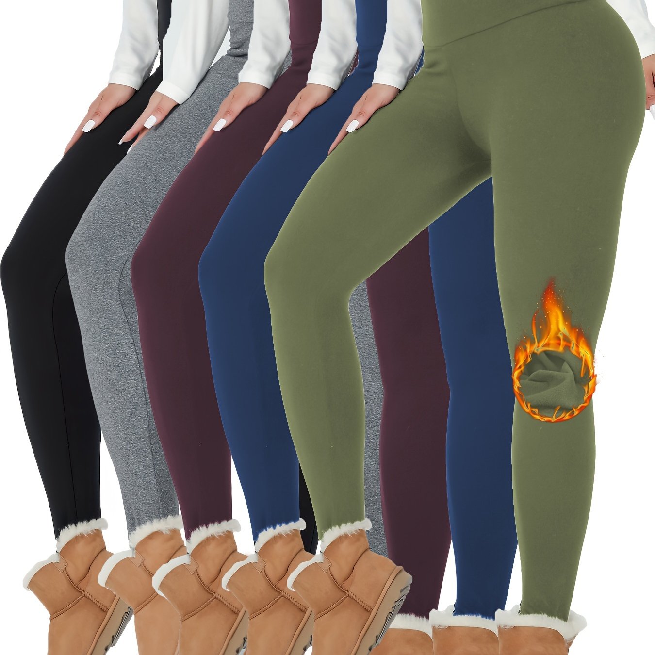 - Ensemble de 5 leggings thermiques doublés en polaire Fitness & Yoga -