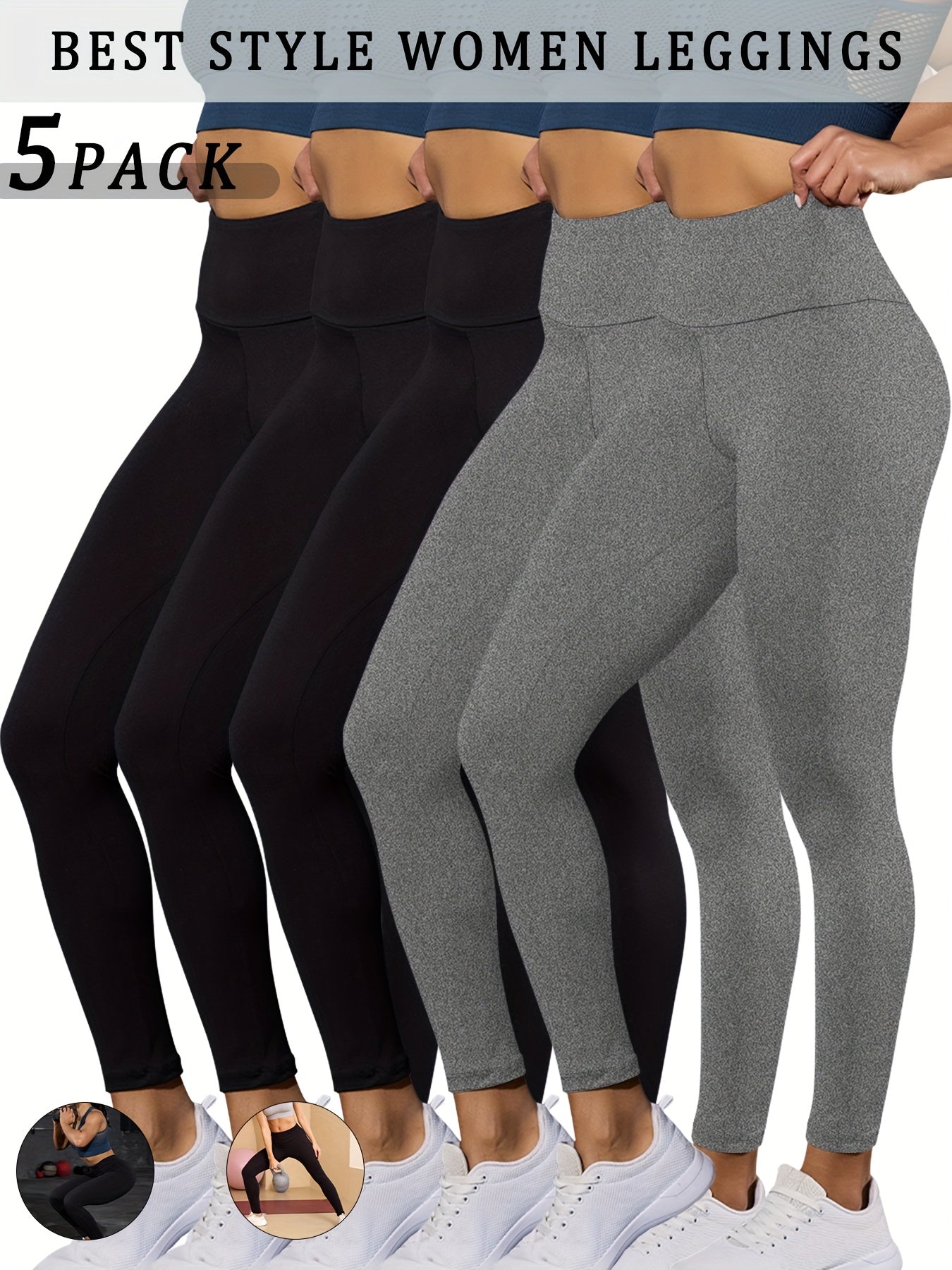 - Ensemble de 5 leggings taille haute Yoga & Fitness -