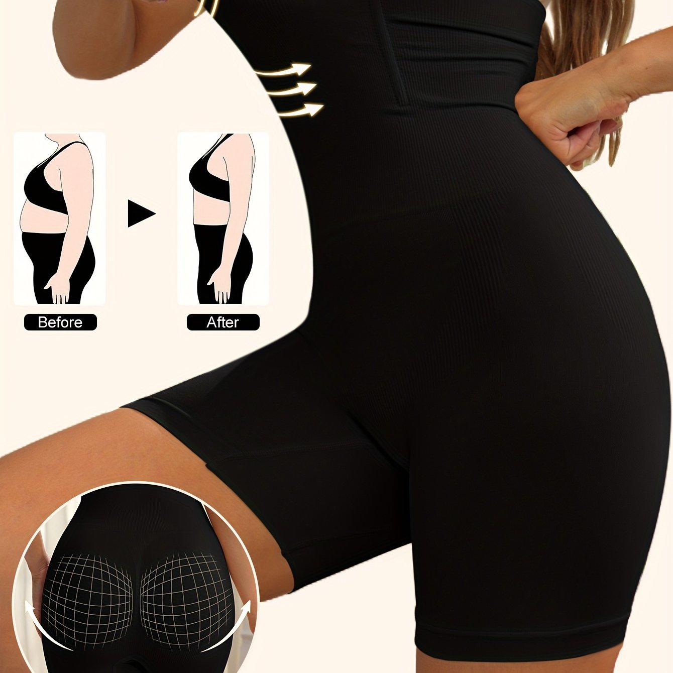 - Short de sport taille haute avec contrôle du ventre pour fitness & yoga -