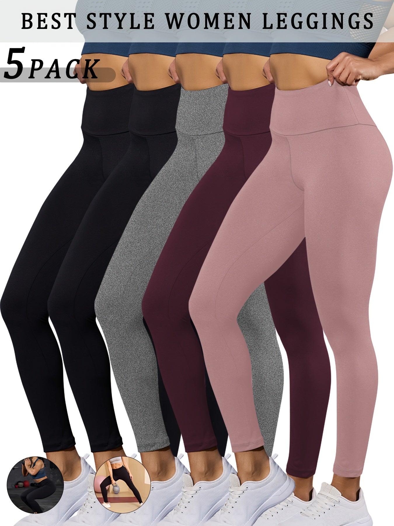 - Ensemble de 5 leggings taille haute Yoga & Fitness -