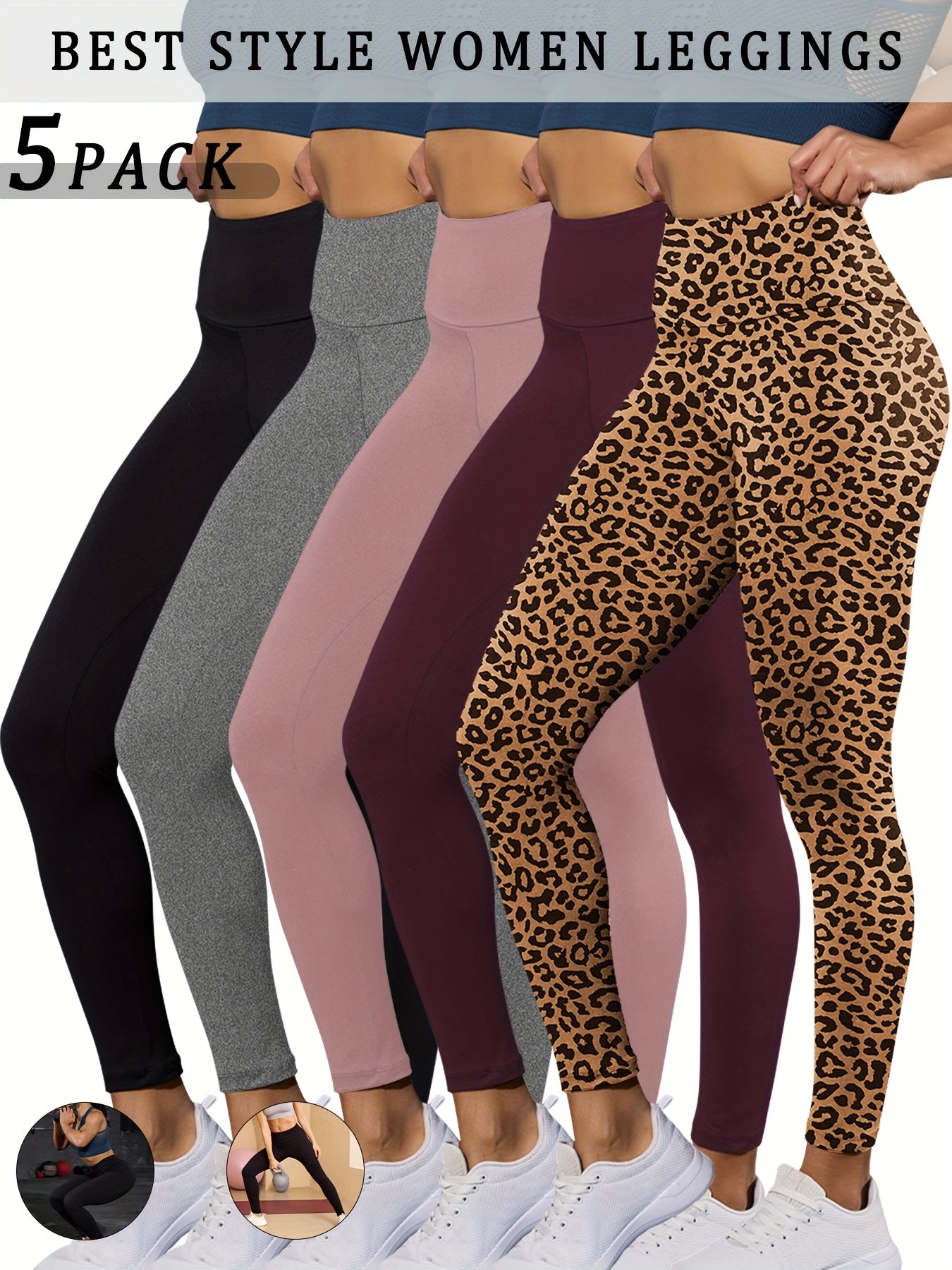 - Ensemble de 5 leggings taille haute Yoga & Fitness -